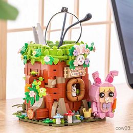 Blocks Creative Mini Building Block Stump Pen Holder Model Toy DIY Pen Holder Stationery Supplies Assembly Ornaments Kids Toy Gift R230718