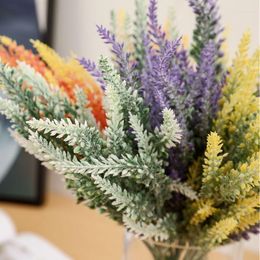 Decorative Flowers 5 Pack Artificial Lavender Flocked Faux Plastic Bulk UV Resistant Fake Plants Wedding Bouquet Indoor