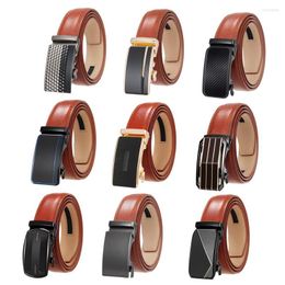 Belts Plyesxale Trendy Red Brown Men Genuine Leather Belt 2023 Luxury Designer Automatic Ratchet Waist Ceintures Hommes G1502