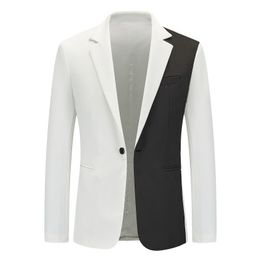 Men's Suits Blazers Men Stylish White Black Patchwork Blazer Suit Jacket 2023 Brand Notched Lapel One Button Dinner Party Casual Tops XXL 230718