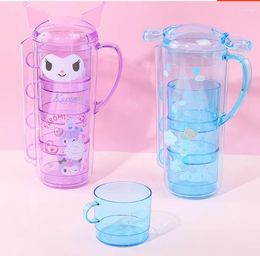 Mugs Kitty Cartoon PP Plastic Stacked Cup Water Bottle Set Cold Drink Mug Portable Children Fall Prevention Tea Glass