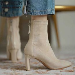 High Heel Boots Women's 2021 New Korean Style Autumn and Winter Mid Heel Stretch Thin Boots Pointed Toe Sock Boots Women L230704