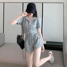 Women's T Shirts Korean Style Women Shirt Wide Shorts Two Piece Sets Casual Chic Sexy Outfit Summer Clothing Y2K Hoodie Top Tees 2023
