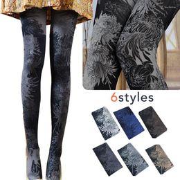 Women Socks Pantyhose Floral Printed Tattoo Tights Sexy Cool Gradient Japanese Gothic Punk Dark Lolita Stockings Skinny Pants