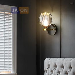 Wall Lamp LED Postmodern Copper Black Gold Crystal Light Sconce For Bedroom Corridor