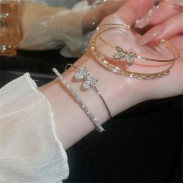 Bangle FYUAN Bouble Bowknot Zircon Bracelet & Bangles For Women Gold Silver Color Cuff Bracelets Weddings Party Jewelry