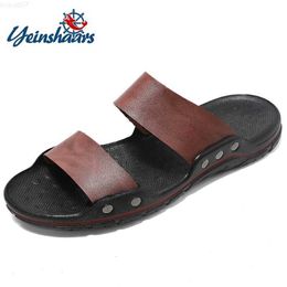 Slippers Fashion Leather Slippers Men Big Size Slip On Casual Shoes Summer Breathable Outdoor Mens Slides Comfortable Beach Sandals L230718