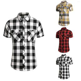 Men's Casual Shirts Mens Nice Spring And Summer Plaid Shirt Trend Large Size Young Handsome Short Sleeved Yoga Clothe Set