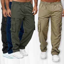 Mens Pants casual multi pocket loose fitting pants straight pipe work outdoor solid fitness sports button waist clothing 230718