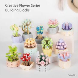 Blocks City Creative Flower Succulent Building Blocks Plant Bonsai Desktop Decoration Model Classic Bricks Girl Toys Birthday Gifts R230718