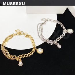 Bangle Jewellery Luxury Brand Pearl and Zircon Pendant Multi layer Chain Bracelet Suitable for Women and Men's Party Gifts 230718