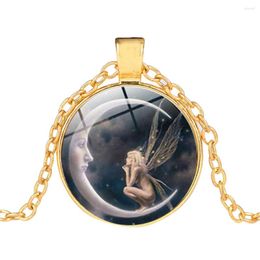 Chains 1 Pc Women Fairy On Moon Po Cabochon Glass Pendant Necklace Sweater Chain Jewellery
