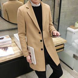 Men's Wool Blends Autumn Winter Clothing Men's Plus Size Woolen Coat Korean Long Slim Fit Wool Coats Casual Vintage Khaki Tweed Jacket Xxxl HKD230718