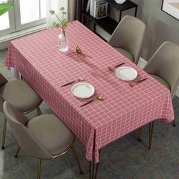 Tablecloth PVC Table Cloth Placemat Decoration Mat Blue Grey Plaid Waterproof Dining Coffee Desk Decoration Cover Mat Home Room L230626