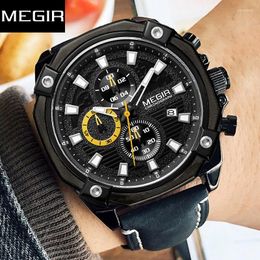 Wristwatches MEGIR Original Band Men Casual Waterproof Watch Military Chronograph Sport Multifunctions Style Leather Strap Elegant Clock