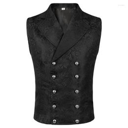 Men's Vests Blazer Vest Double Breasted Gothic Punk Men Formal Suits Jacquard Short Waistcoat Costume Sleeveless Coat For Adult