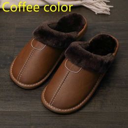 Slippers FONGIMIC Men Slippers New Winter PU Leather Slippers Warm Indoor Slipper Waterproof Home House Shoes Men Warm Leather Slippers L230718