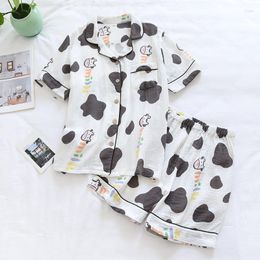 Women's Sleepwear Pure Cotton Short Sleeve Daily Two Piece Home Suit Nightclothes Cartoon Comfortable Loose Casual Women Pyjamas Set