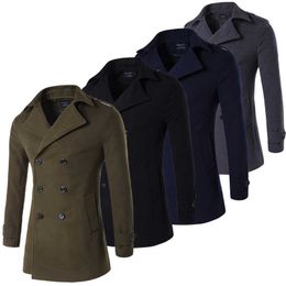Men's Wool Blends Grey Navy Black Pea Coat Men Double Breasted Military Winter Trench Coat Long Peacoat Men Plus Size 4XL HKD230718