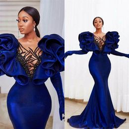 Modest Velvet Mermaid Prom Dresses Plus Size Ruffles Cap Sleeve Elegant Formal Evening Gowns 2021 vestido de novia336o