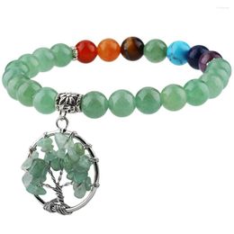 Charm Bracelets SUNYIK 8mm Green Aventurine Beaded Bracelet Tree Of Life Dangle 7 Chakra Crystal Beads Yoga Energy Reiki Healing Jewellery