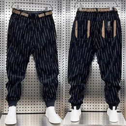 Calças masculinas moda harém listradas hip hop streetwear calças de marca exclusiva de alta qualidade em algodão joggers calças de moletom