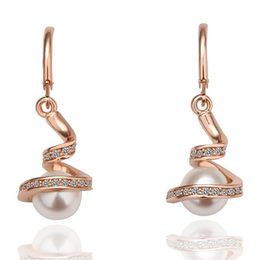 18K Rose Gold Platinum Plated Tassel Women Pearl dangle Drop Earrings Genuine Austrian Crystal Fashion Jewelry for Women287M