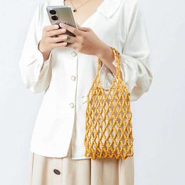 Handmade woven handbag niche design, high-end wooden bead bag, handmade DIY beaded handbag, women's summer 230718