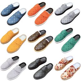 Half slippers vintage old flower loafers men's new fashion designer shoes metal letter platform shoes luxury letter casual shoes top leather beach shoes skate shoes