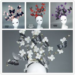 Headwear Hair Accessories Handmade Large Butterfly Head Band France Women Branch Plant Hairband Cocktail Party Show Ladies Headband 230718