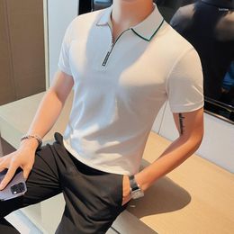 Polo Masculino Advanced Color Blocking Gola Zíper Decoração Camisa Polo Verão Casual Simples Sólida Manga Curta T-shirt