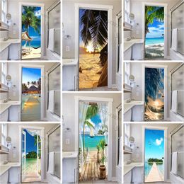 Wall Stickers Curtain Outside Sea Door Beach Adhesive Mural Decoration Wallpaper Poster Room Decor Aesthetic Bathroom deursticker 230717