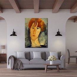 Contemporary Wall Art Young Woman with A Reddish Brown Collar Amedeo Modigliani Famous Painting Handmade Modern Music Room Decor