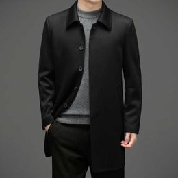 Men's Wool Blends High Quality Wool Coat Men Solid Turn Down Collar Mens Long Coats Smart Casual Jackets Man Overcoats Wool Blends Trench Coat Men HKD230718