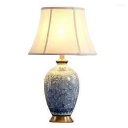 Table Lamps Jingdezhen Ceramic Lamp Blue And White Plums Porcelain Fabric Desk Light Foyer Bedside Home Decor 67cm D74