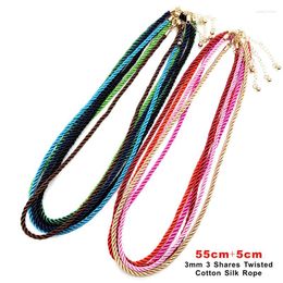 Chains 3 Pcs/lot Gold Colour 3mm Shares Twisted Cotton Silk Cord Necklace Adjustable Rope Chain Lobster Clasp DIY Jewellery Making