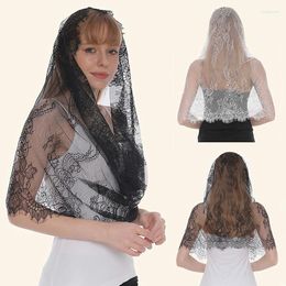 Scarves 1PC Lace Floral Scarf Black White Round Veil Bandana Fashion Prayer Kerchief Tassel Shawls Muslim Head Wraps