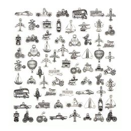 Mixed 70 Designs Retro Silver Colour Traffic Transportation Pendant Fitting Vehicle Ship Aircraft Charms DIY Jewellery Accessories 70245C