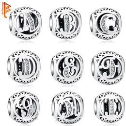 Authentic 925 Sterling Silver Crystal Alphabet A-Z Letter Charms Beads Fit Original Pandora Bracelet Necklace DIY Jewelry Making Q277U