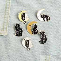 Pins Brooches Magic Fantasy Cat Enamel Pins Colors Creative Witch Moon For Kids Gift Drop Delivery Jewelry Dhckp