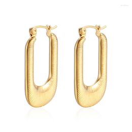 Hoop Earrings Vintage Stainless Steel 18K Gold Plated Threaded U-shaped For Women Bohemian Style Jewellery