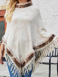 Women's Sweaters Fitshinling Winter Oversize Poncho Women Clothing Boho Fringe Fur Collar Cape Femme Fashion Batwing Sleeve Knitted Shl Sweater L230718