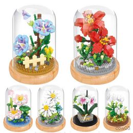 Blocks Mini Building Block Flowers DIY Jasmine Cotton Potted Plant Bouquet Home Ornaments Model Assembled Flower Block Kids Toy Gift R230718