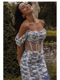 Casual Dresses Women Summer Dress 2023 Sexy Off Shoulder Beach Floral Mini Designer Celebrity Chiffon Evening Party