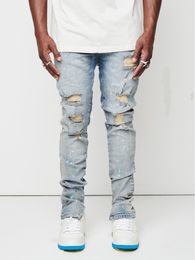 Men's Jeans Slim Fit Mid Waist SpringSummer Shattered Pencil Pants Made Of Old Washed Feet Painted 230718