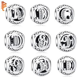 Authentic 925 Sterling Silver Crystal Alphabet A-Z Letter Charms Beads Fit Original Pandora Bracelet Necklace DIY Jewellery Making Q270N