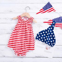 Clothing Sets 2PCS Born Baby Bodysuit Tank Top Star Hat Set Cotton Sleeveless Stripe Boys Girls Independence Day Party Summer Clothes 0-24M
