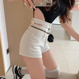 Womens Shorts Hsa Denim 2023 Women Summer Girls Solid Younger Ins Prevalent High Waist Hollow Out Y2k Mujer Sexy Button