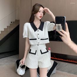 Women's Tracksuits Casual Short Blazer Shorts 2 Piece Dress Set Spring Autumn Korean Fashion Patchwork Black Jacket Outfits