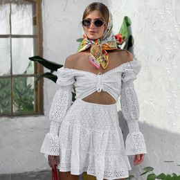 Casual Dresses Summer Women Corset Bohemian Dress Fashion Elegant Long Sleeve Hollow Out V Neck High Waist Vacation Y2K Clothes